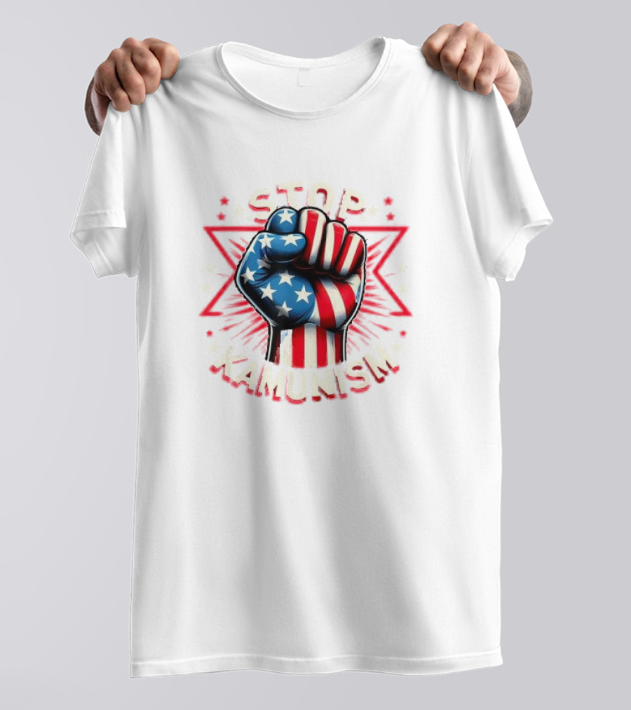 Stop Kamunism American Flag Fist With Stars And Red Stripes T-Shirt