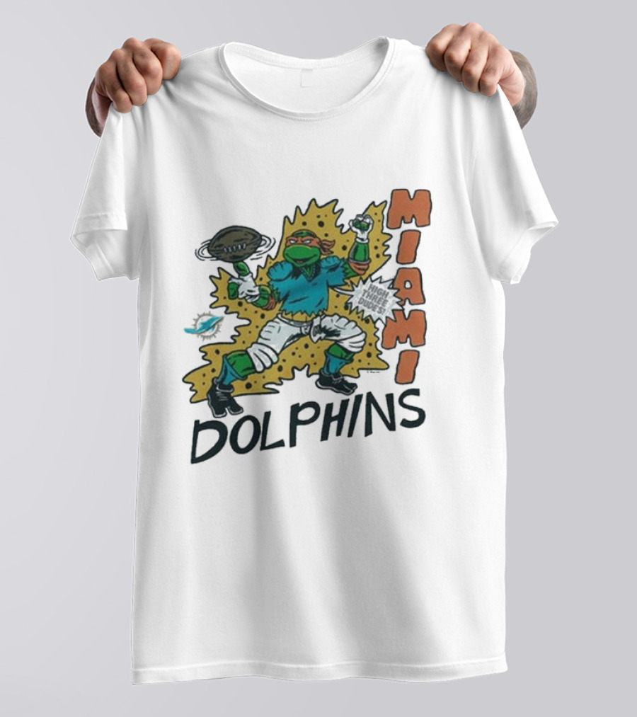 TMNT Michelangelo Miami Dolphins Crossover Comic T-Shirt