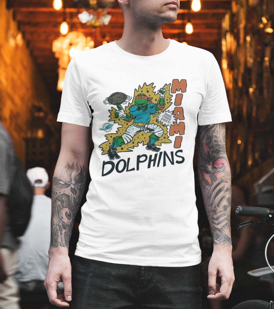 TMNT Michelangelo Miami Dolphins Crossover Comic T-Shirt