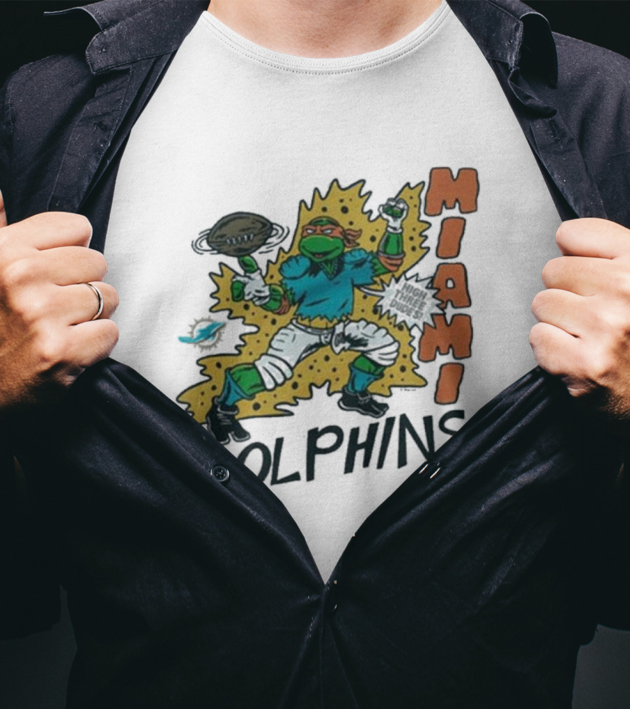 TMNT Michelangelo Miami Dolphins Crossover Comic T-Shirt