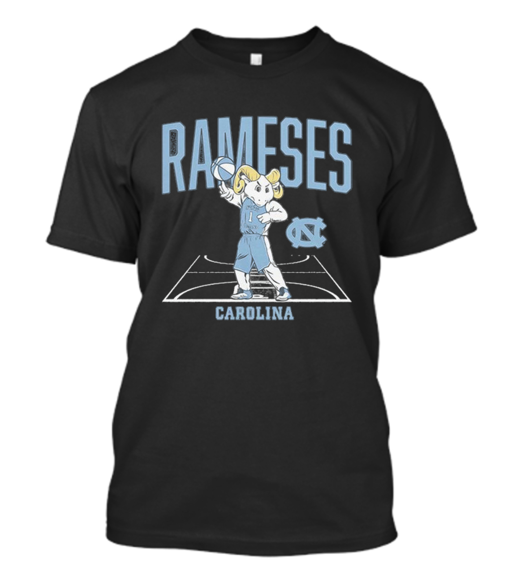 Rameses UNC Basketball Carolina Mascot On Court T-Shirt
