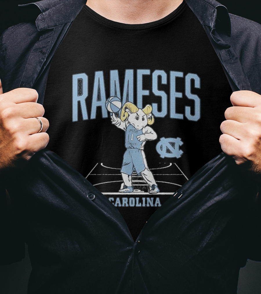 Rameses UNC Basketball Carolina Mascot On Court T-Shirt