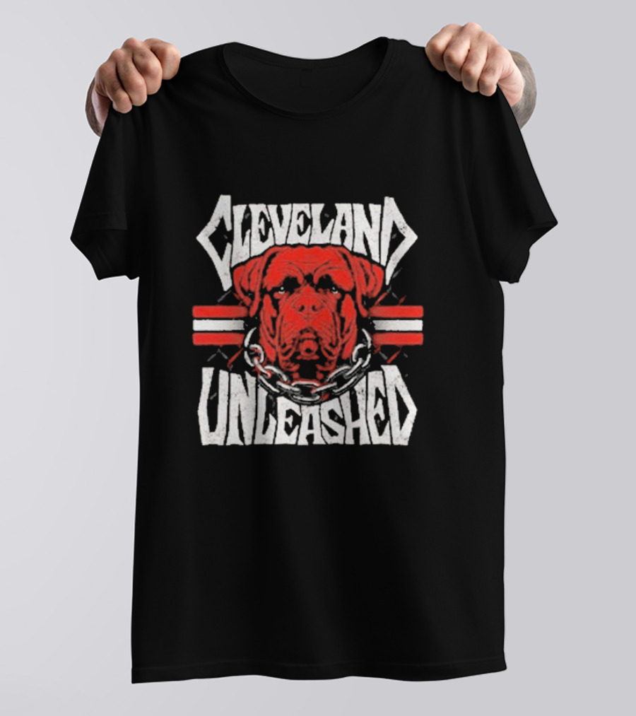 Cleveland Unleashed Dog With Chains And Stripes T-Shirt