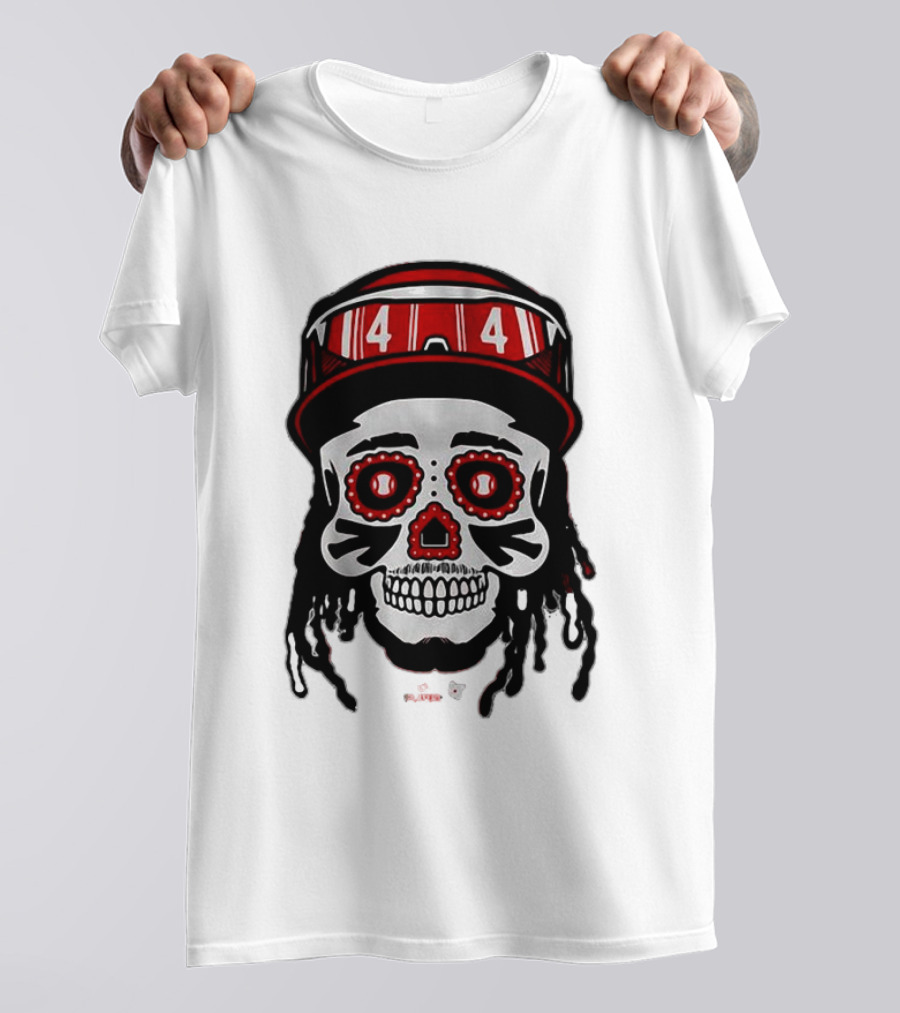 Elly De La Cruz Sugar Skull 44 Red Helmet T-Shirt