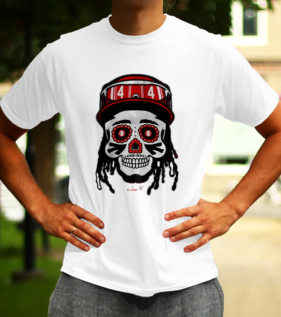 Elly De La Cruz Sugar Skull 44 Red Helmet T-Shirt