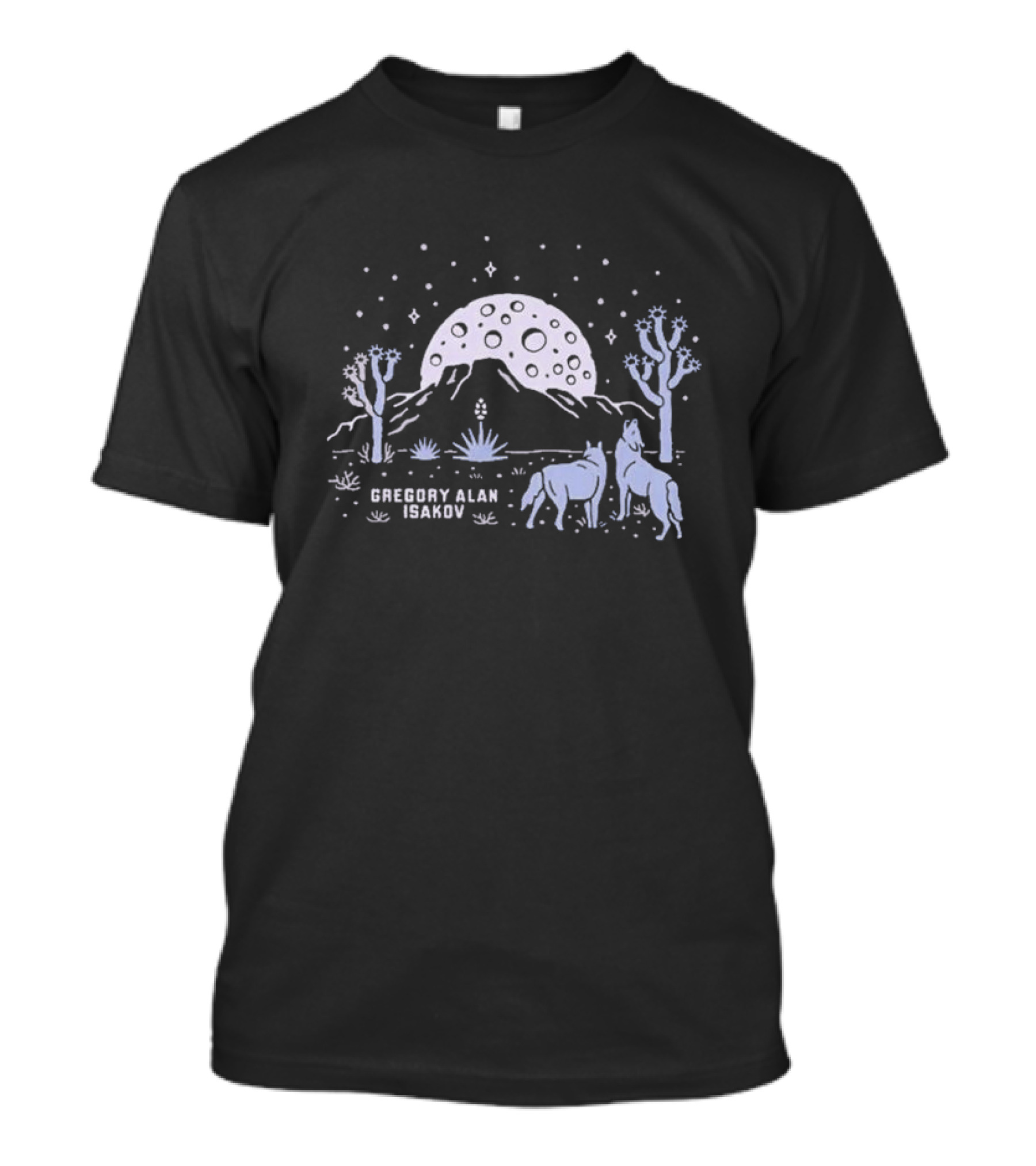 Gregory Alan Isakov Full Moon In Joshua Tree Desert Night With Horses And Cacti T-Shirt