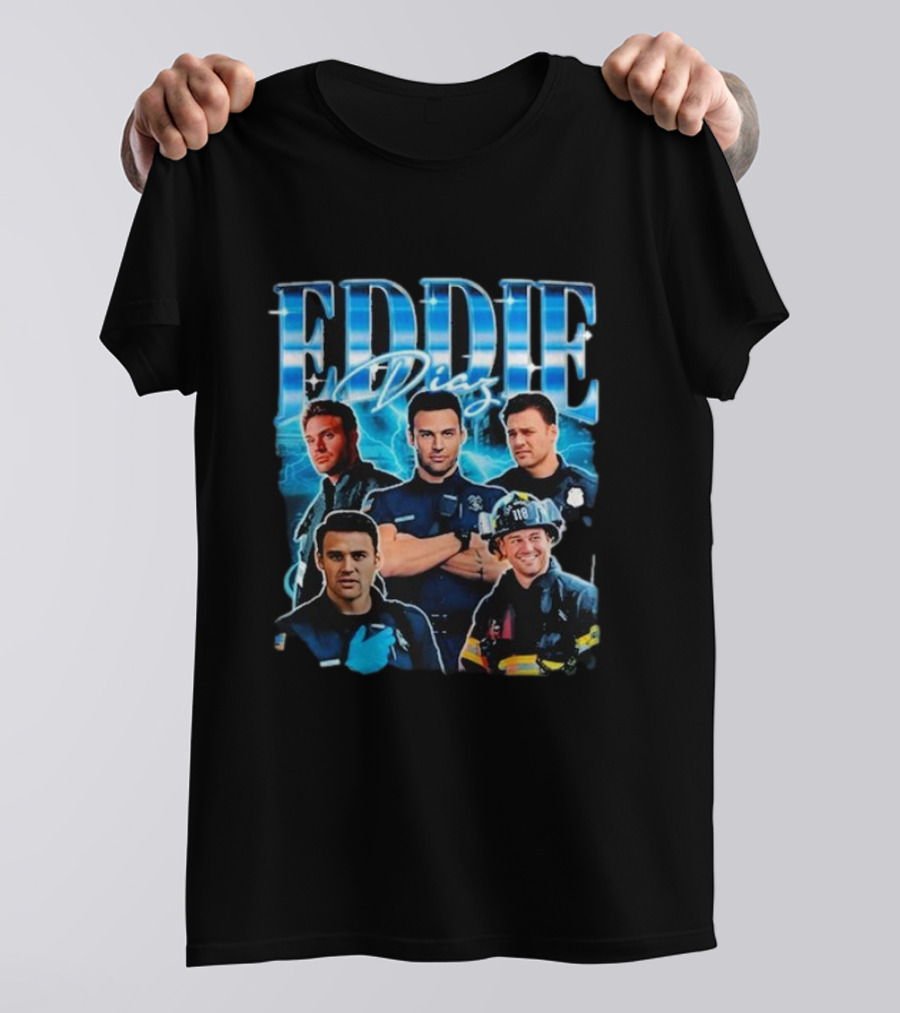Eddie Diaz Retro 90s Vintage Firefighter Crew T-Shirt