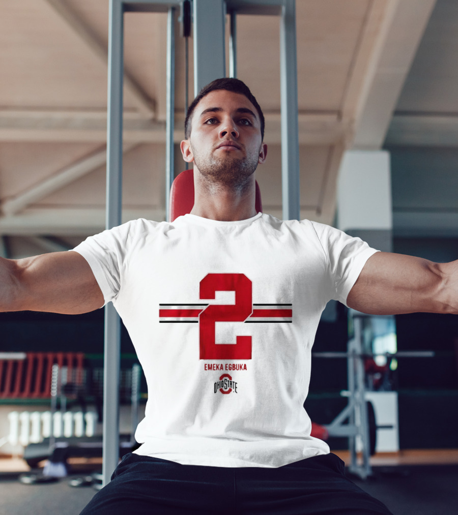 Emeka Egbuka Ohio State Football Number 2 Red Stripe T-Shirt