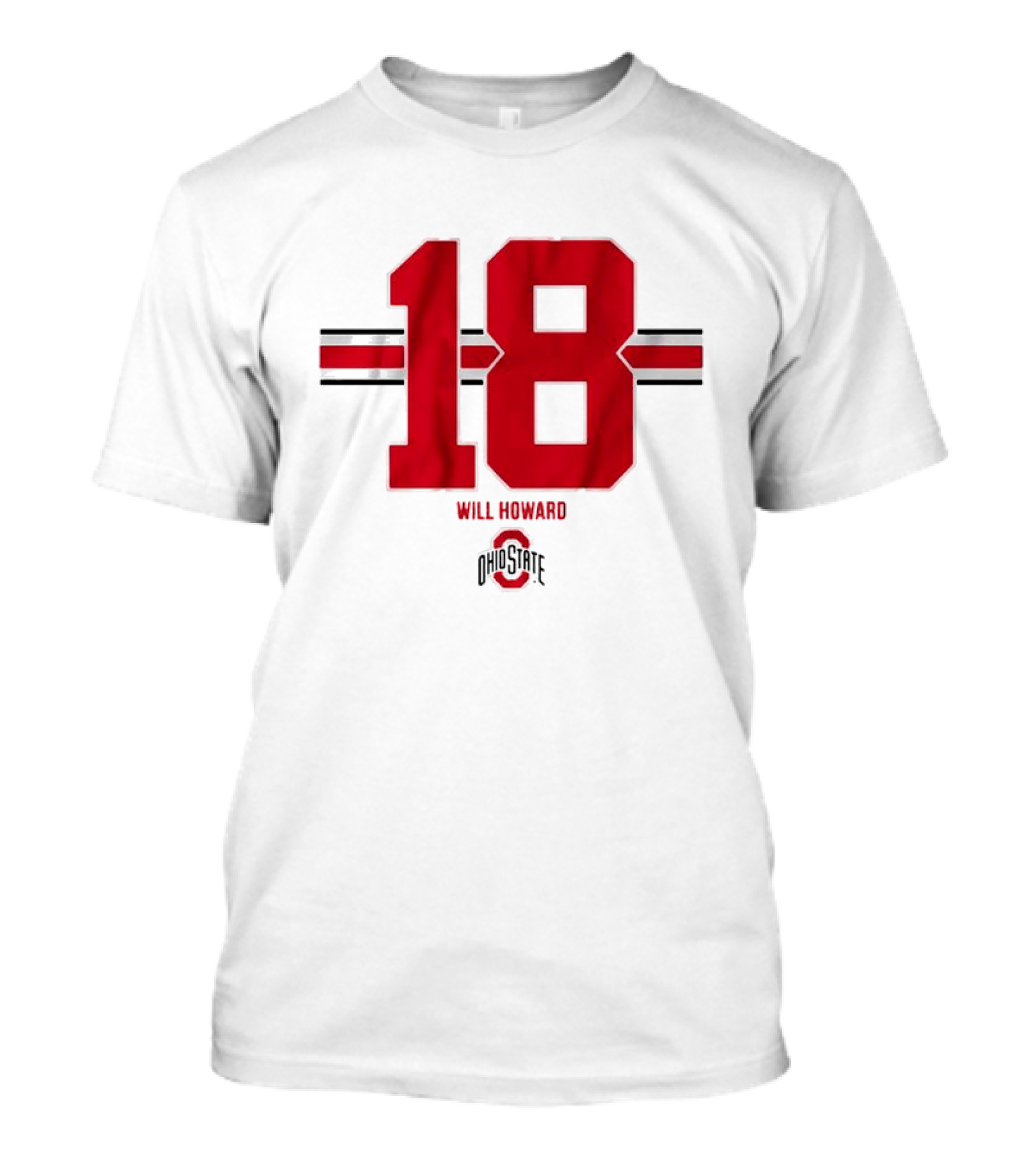 Ohio State Buckeyes Football Will Howard 18 Ohio State Logo Stripe T-Shirt