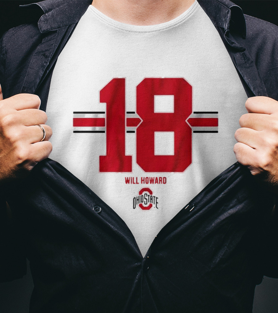 Ohio State Buckeyes Football Will Howard 18 Ohio State Logo Stripe T-Shirt