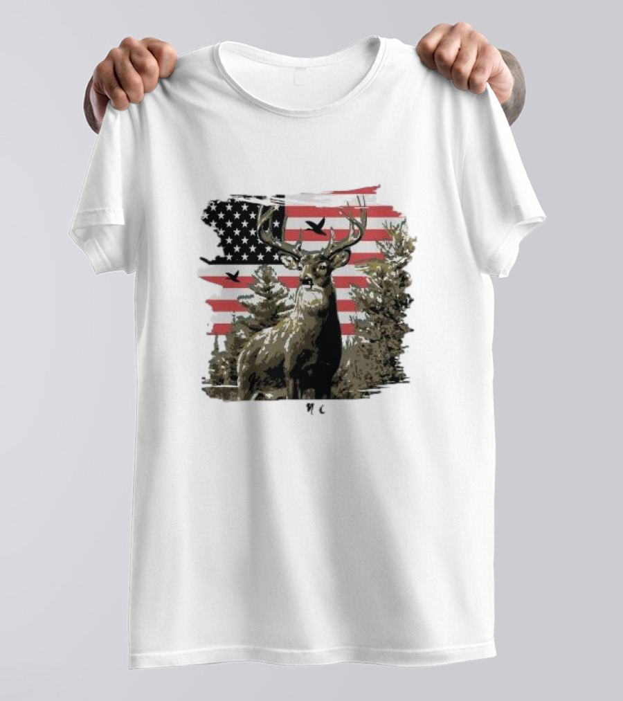 American Buck Cardin Mccoy Deer Forest Flag Scene T-Shirt