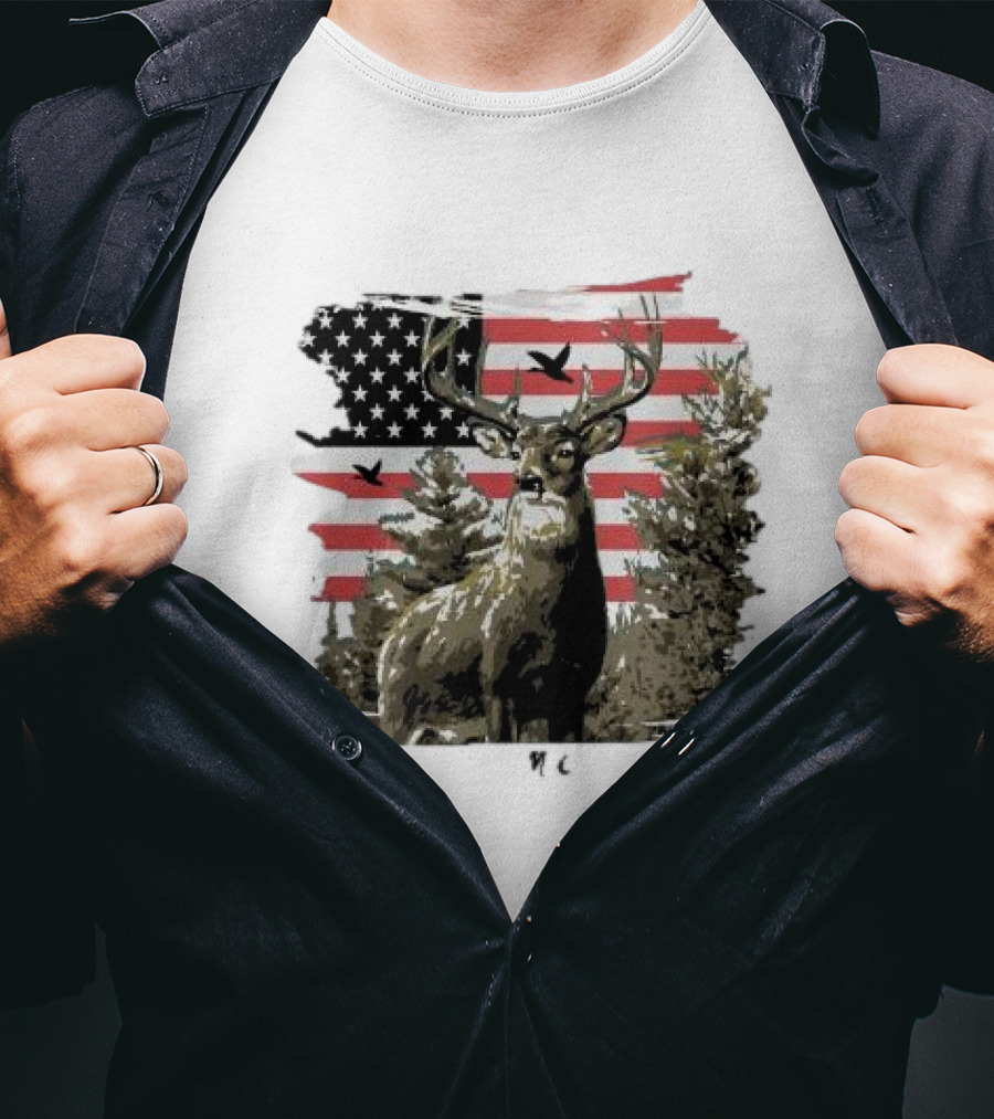 American Buck Cardin Mccoy Deer Forest Flag Scene T-Shirt