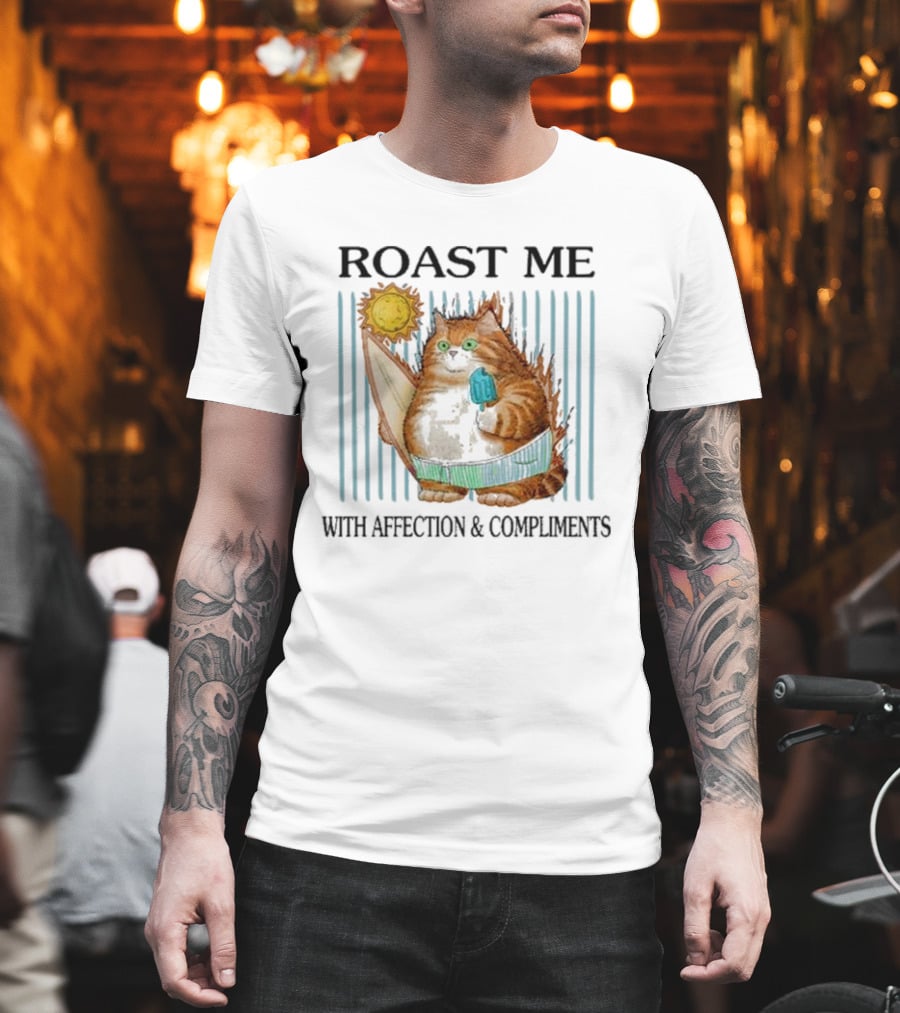 Roast Me Cat With Affection And Compliments Surfing Ice Cream Sun T-Shirt