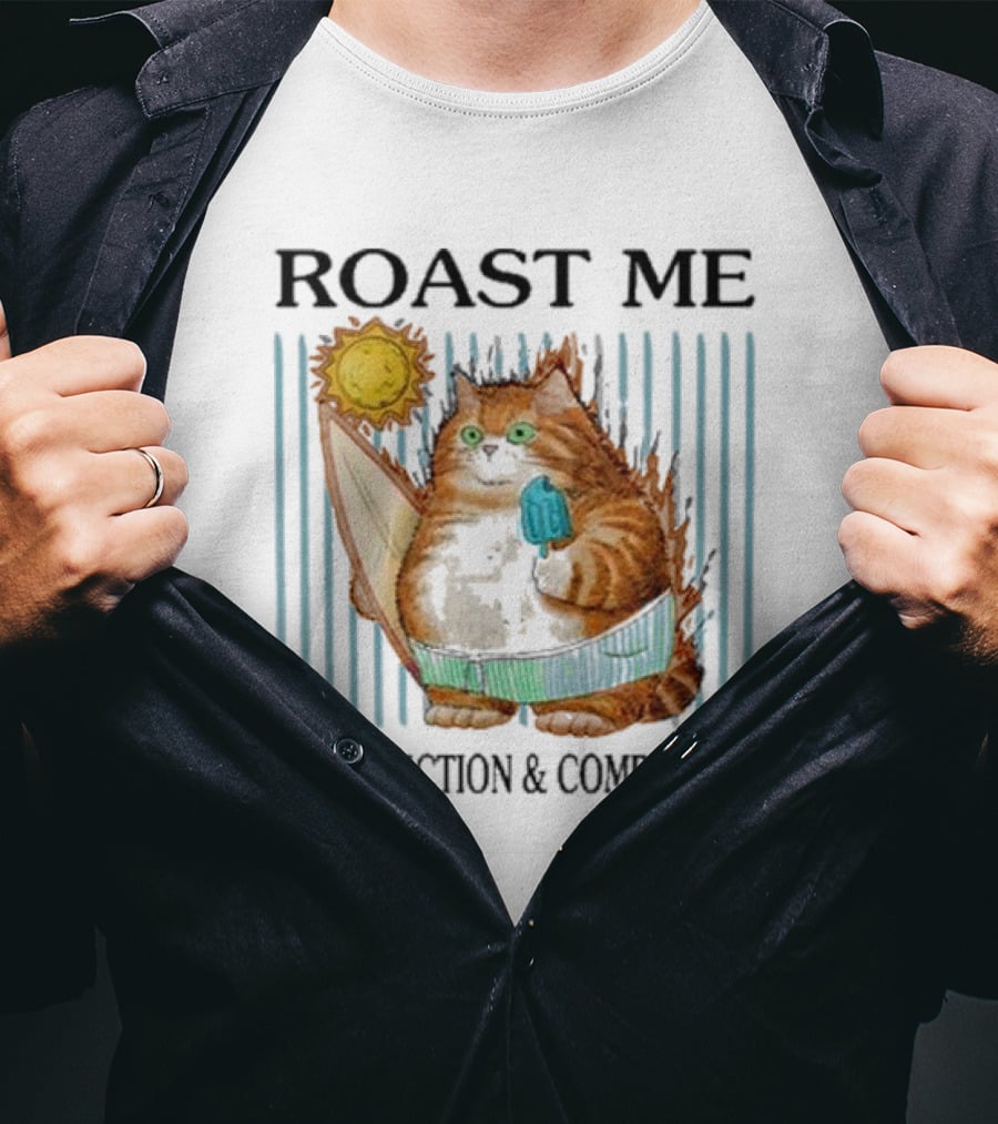 Roast Me Cat With Affection And Compliments Surfing Ice Cream Sun T-Shirt