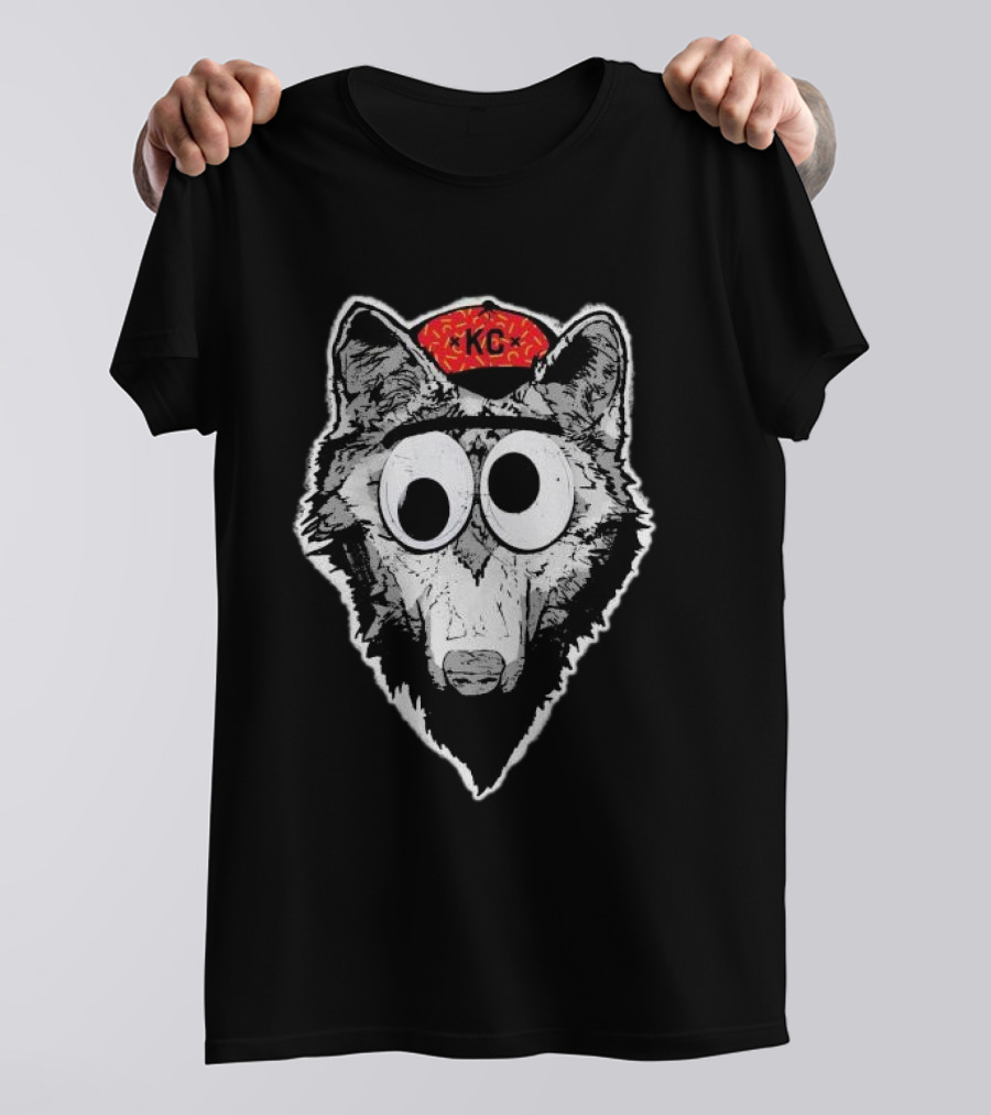 KC Kansas City Wolf Pack Wolves Googly Eyes Red Hat T-Shirt