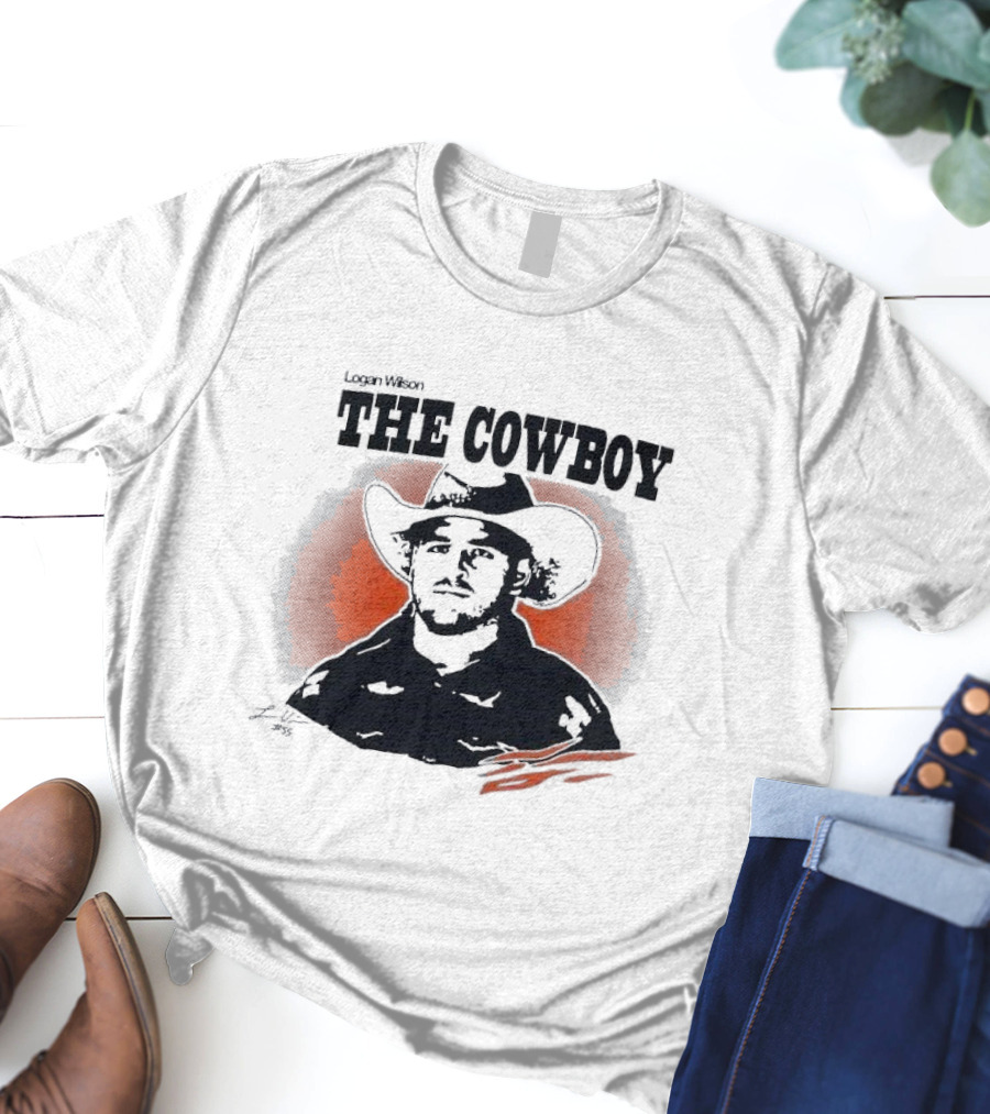 Logan Wilson The Cowboy Signature Art With Western Hat And Orange Backdrop T-Shirt