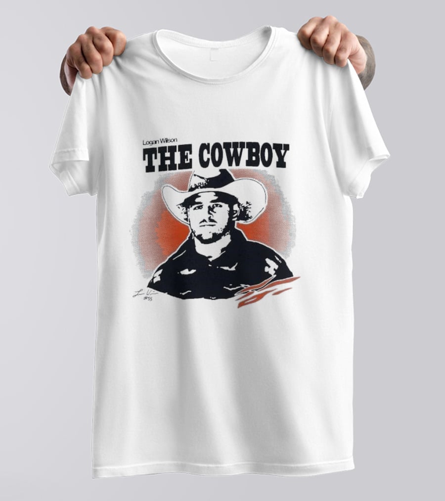 Logan Wilson The Cowboy Signature Art With Western Hat And Orange Backdrop T-Shirt