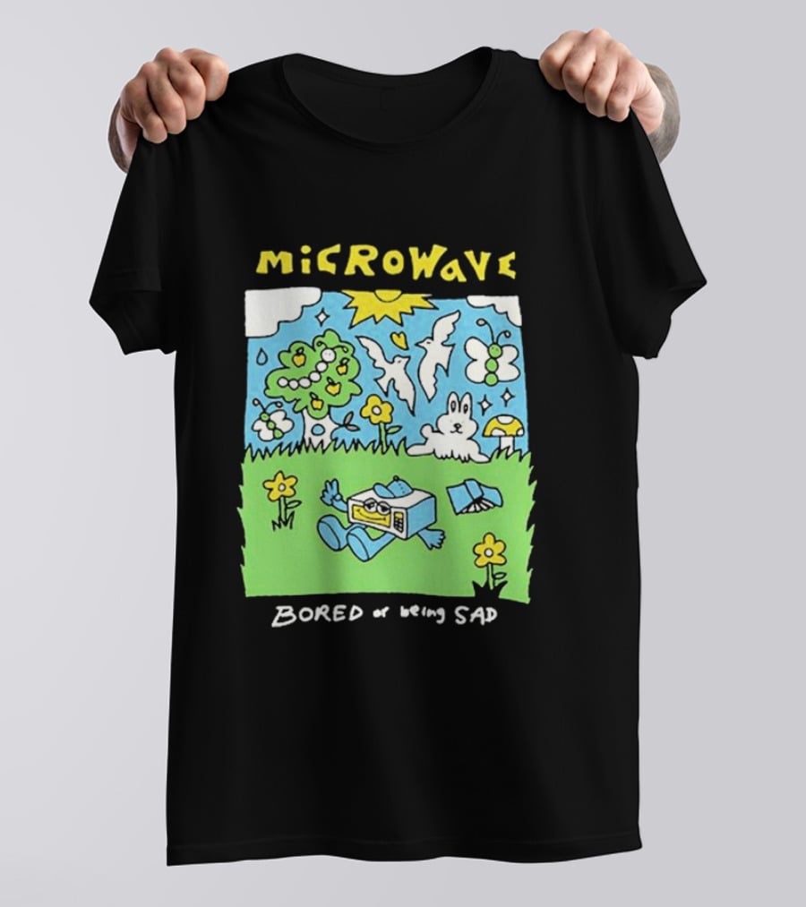Microwave Bored Of Being Sad Colorful Cartoon Landscape With Sun And Bunny T-Shirt