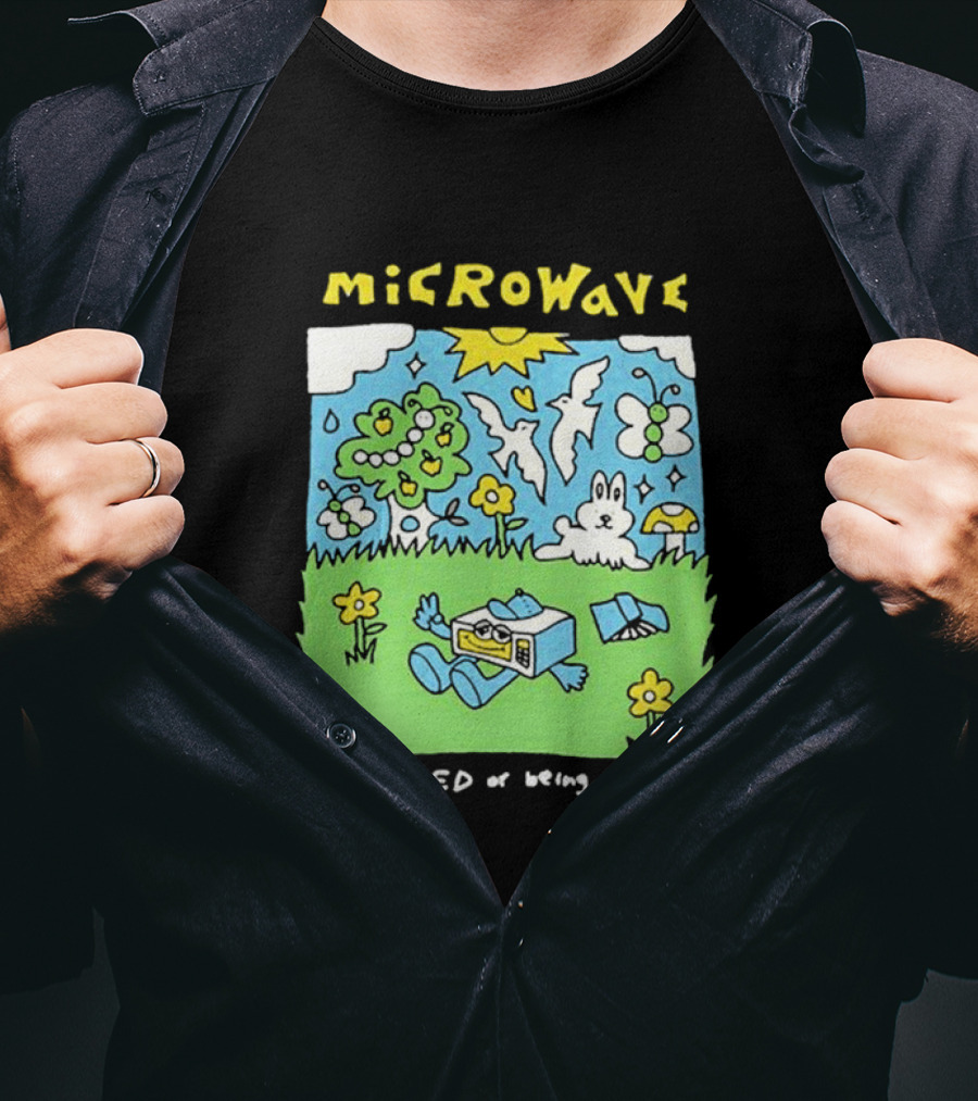 Microwave Bored Of Being Sad Colorful Cartoon Landscape With Sun And Bunny T-Shirt