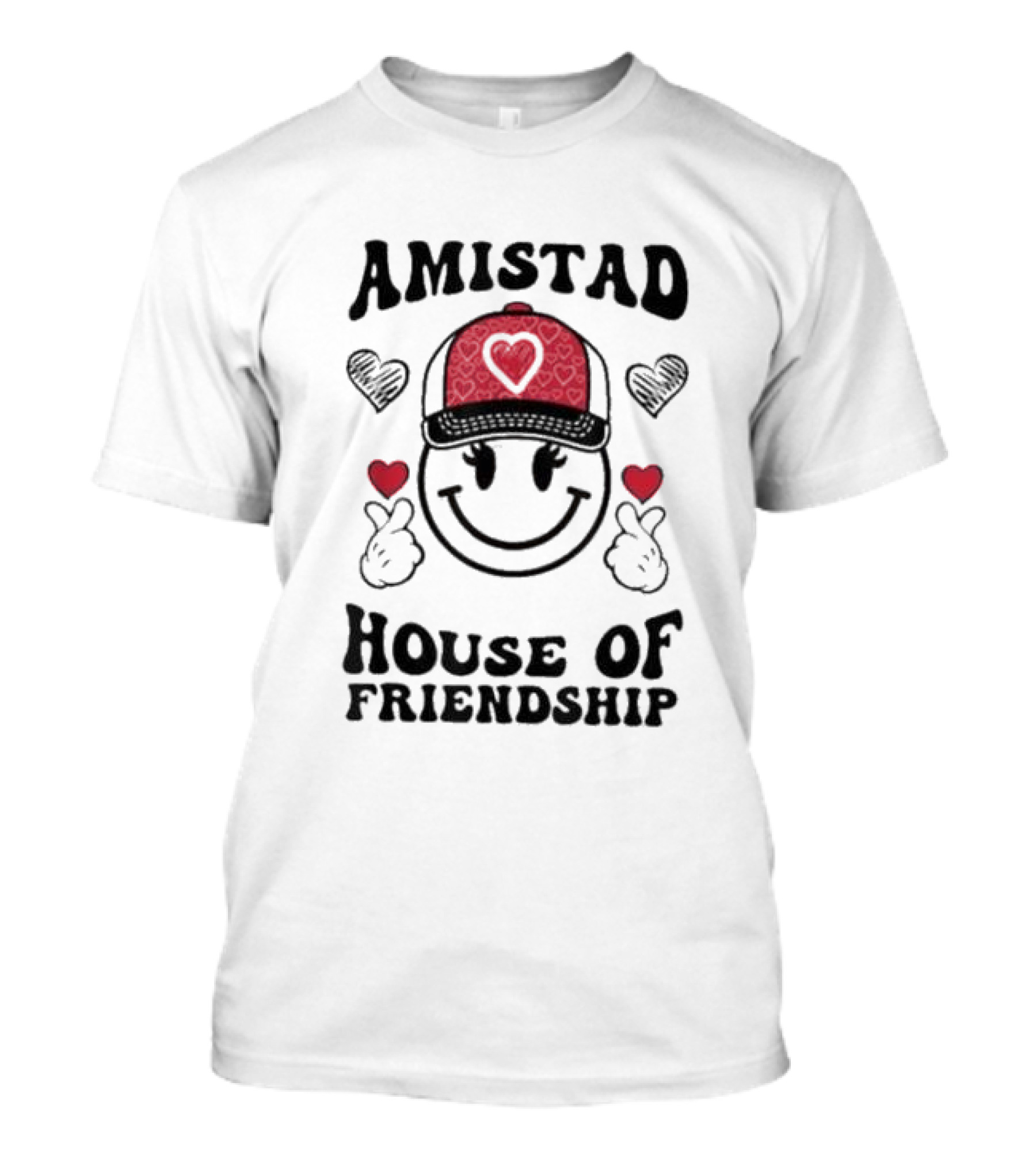 Amistad House Of Friendship Smiley Face Heart Cap Kids Spirit T-Shirt