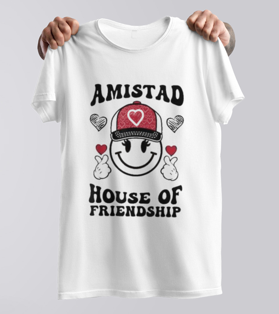 Amistad House Of Friendship Smiley Face Heart Cap Kids Spirit T-Shirt