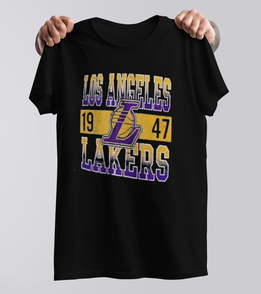 Los Angeles Lakers 1947 Logo Enzyme Washed Oversized Men’s New Era Black T-Shirt
