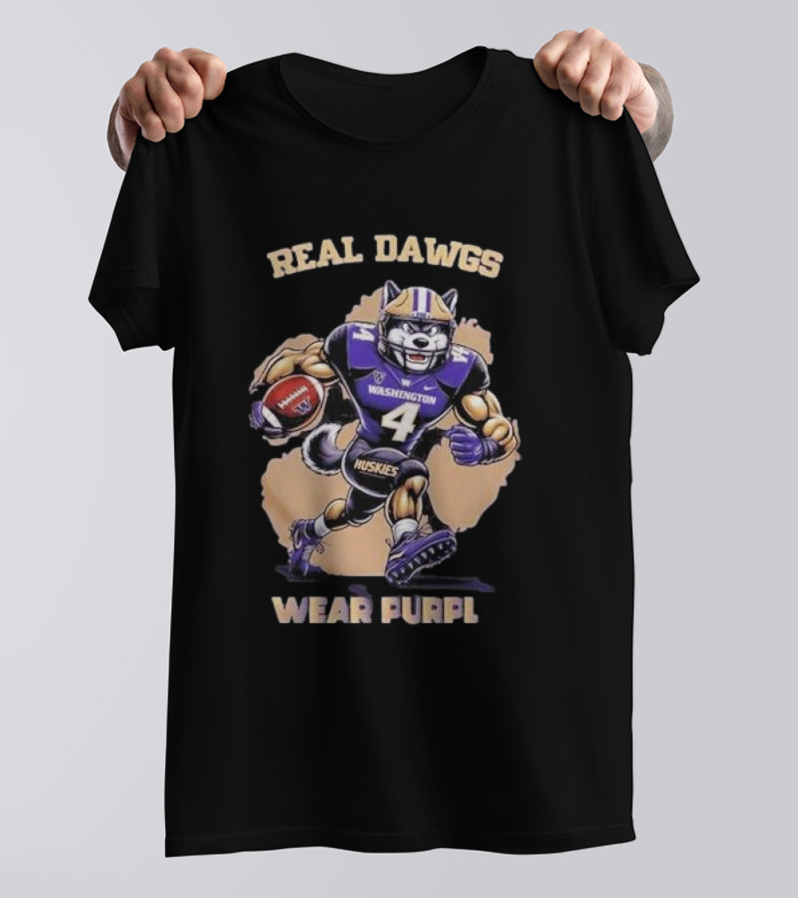 Washington Huskies Real Dawgs Wear Purple Mascot Football T-Shirt