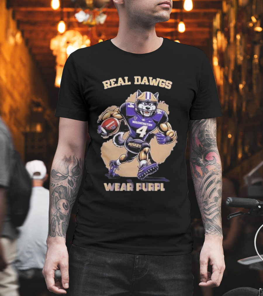 Washington Huskies Real Dawgs Wear Purple Mascot Football T-Shirt