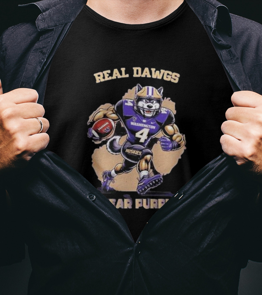 Washington Huskies Real Dawgs Wear Purple Mascot Football T-Shirt
