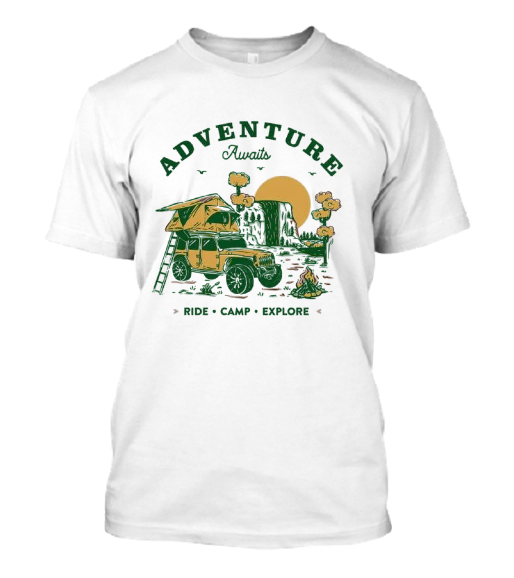 Adventure Awaits Ride Camp Explore Jeep Camping Scene T-Shirt
