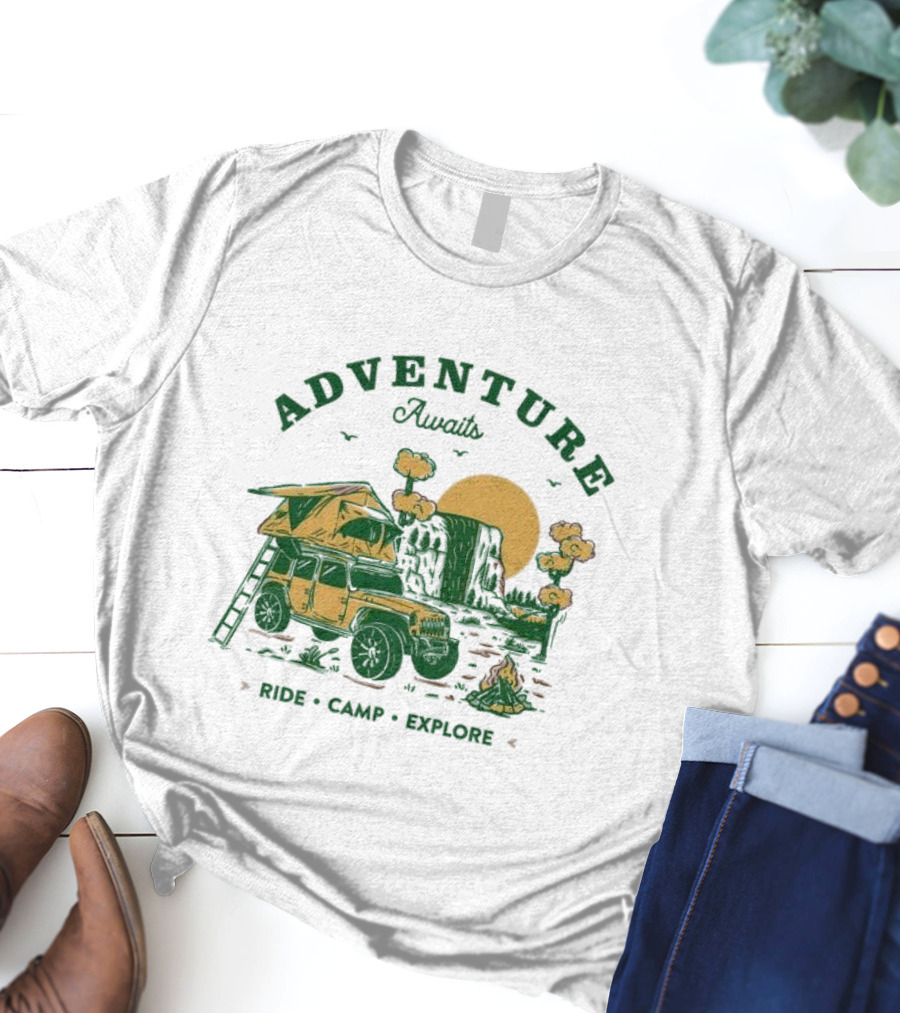Adventure Awaits Ride Camp Explore Jeep Camping Scene T-Shirt