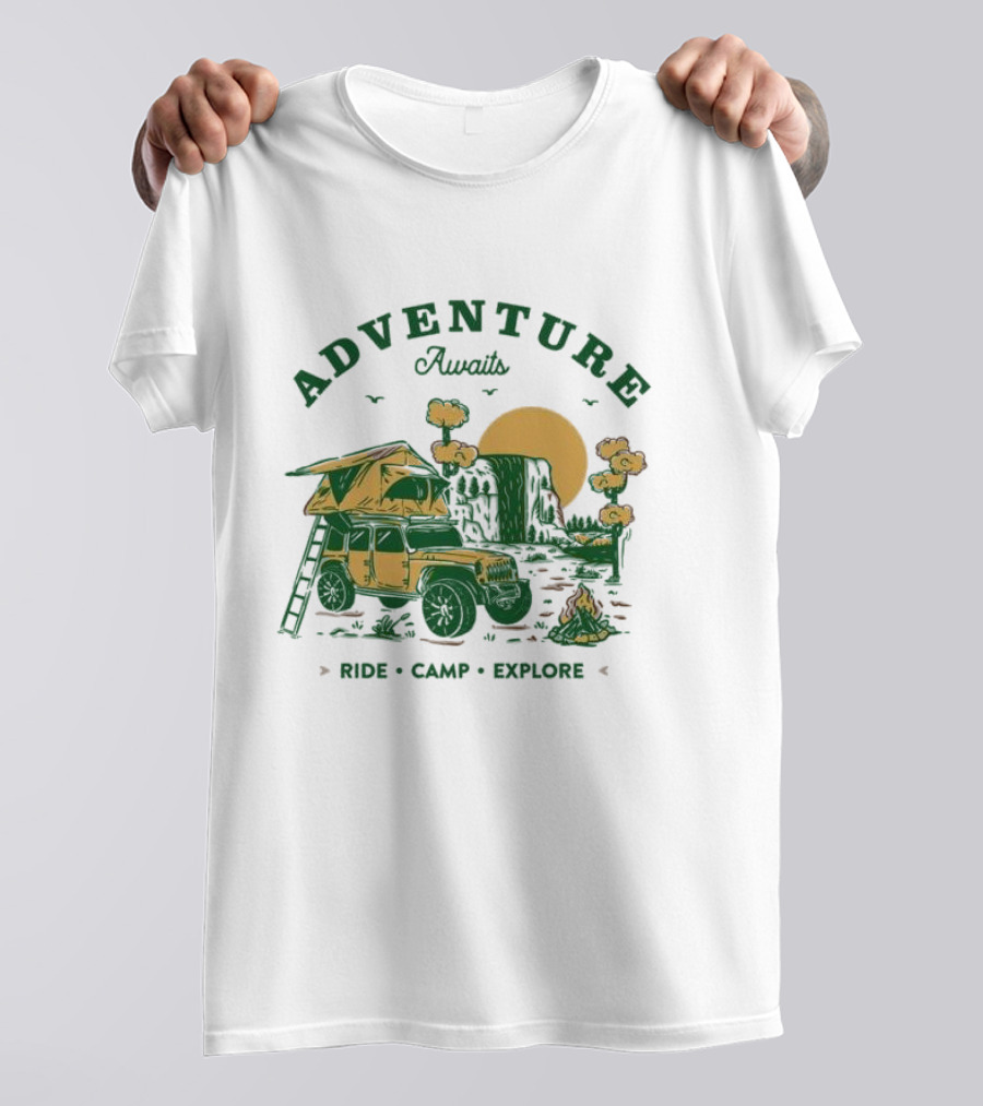 Adventure Awaits Ride Camp Explore Jeep Camping Scene T-Shirt