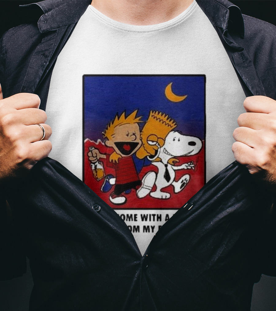 Criminal Simpsons Snoopy And Friends Get Home With A Little Help Under Moon T-Shirt
