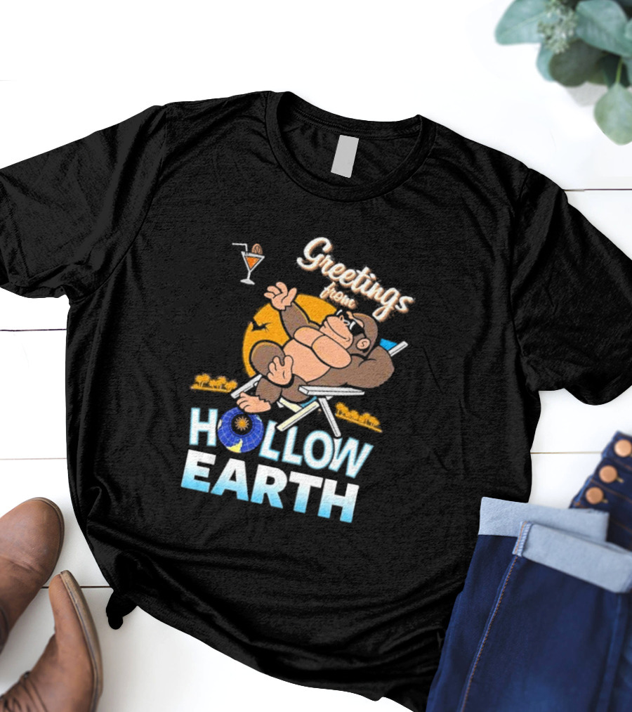 Greetings From Hollow Earth Giant Monster Relaxing With Tropical Cocktail T-Shirt