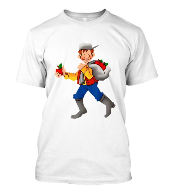 Johnny Appleseed Cartoon Character With Apple Backpack T-Shirt