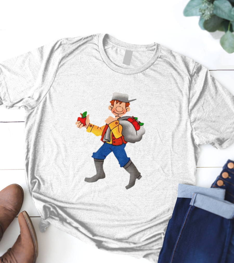 Johnny Appleseed Cartoon Character With Apple Backpack T-Shirt