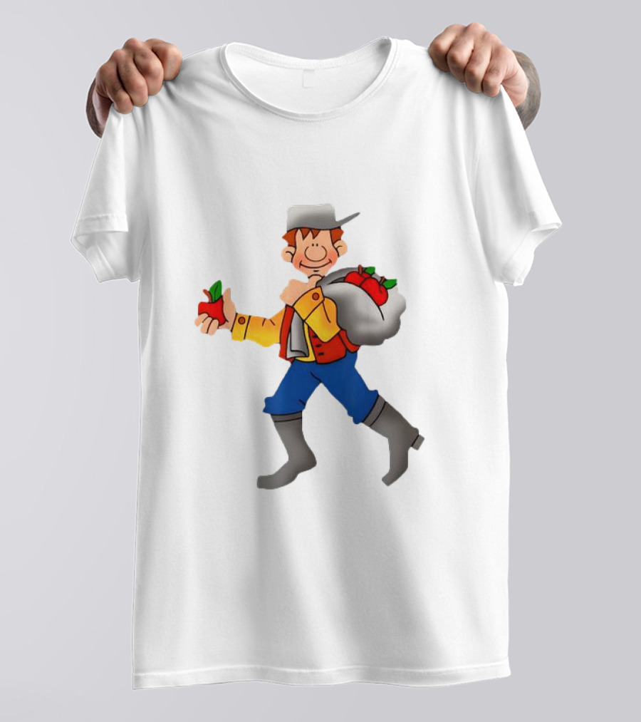 Johnny Appleseed Cartoon Character With Apple Backpack T-Shirt
