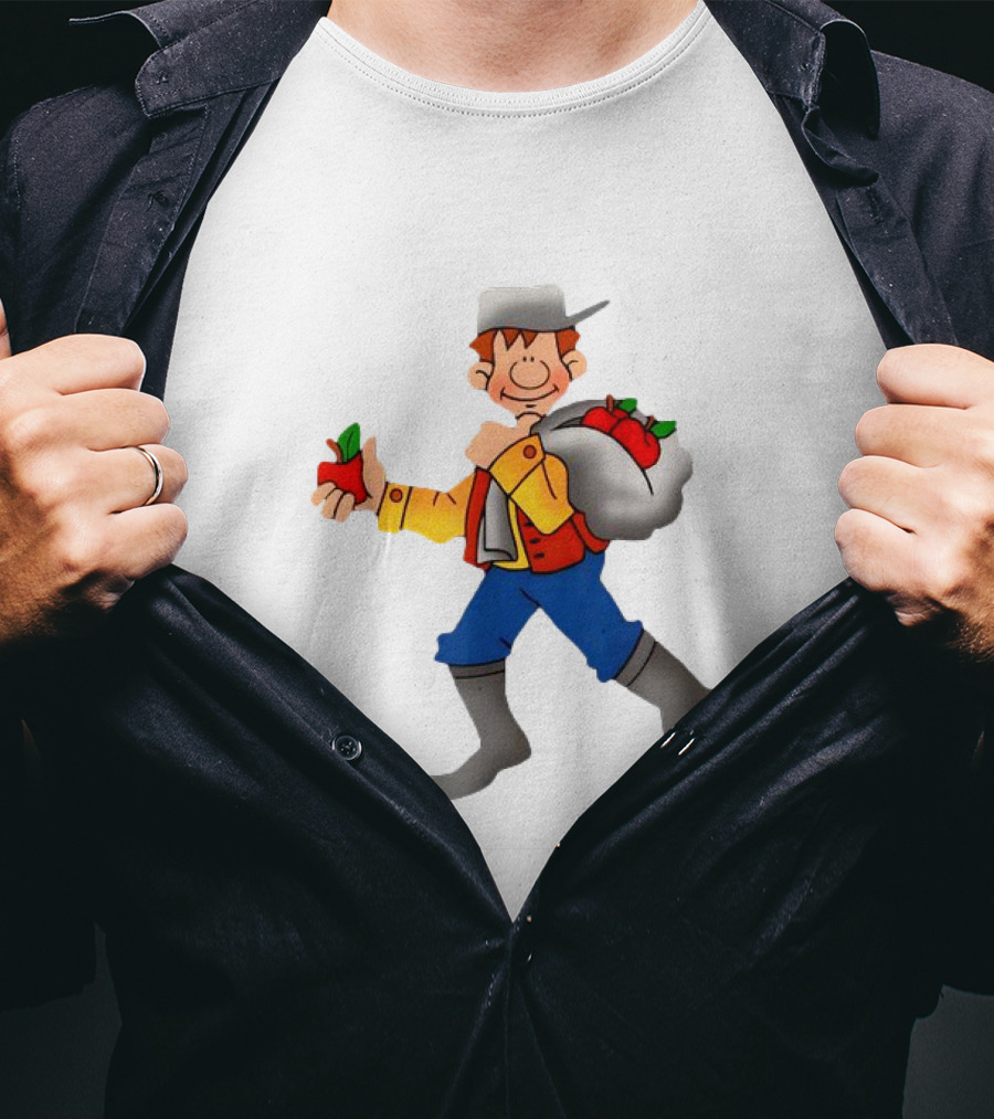 Johnny Appleseed Cartoon Character With Apple Backpack T-Shirt