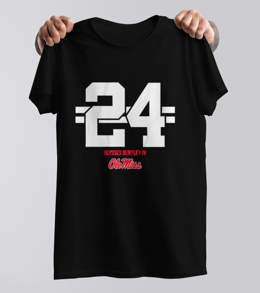 Ole Miss Football Ulysses Bentley IV 24 Jersey Number Striped T-Shirt