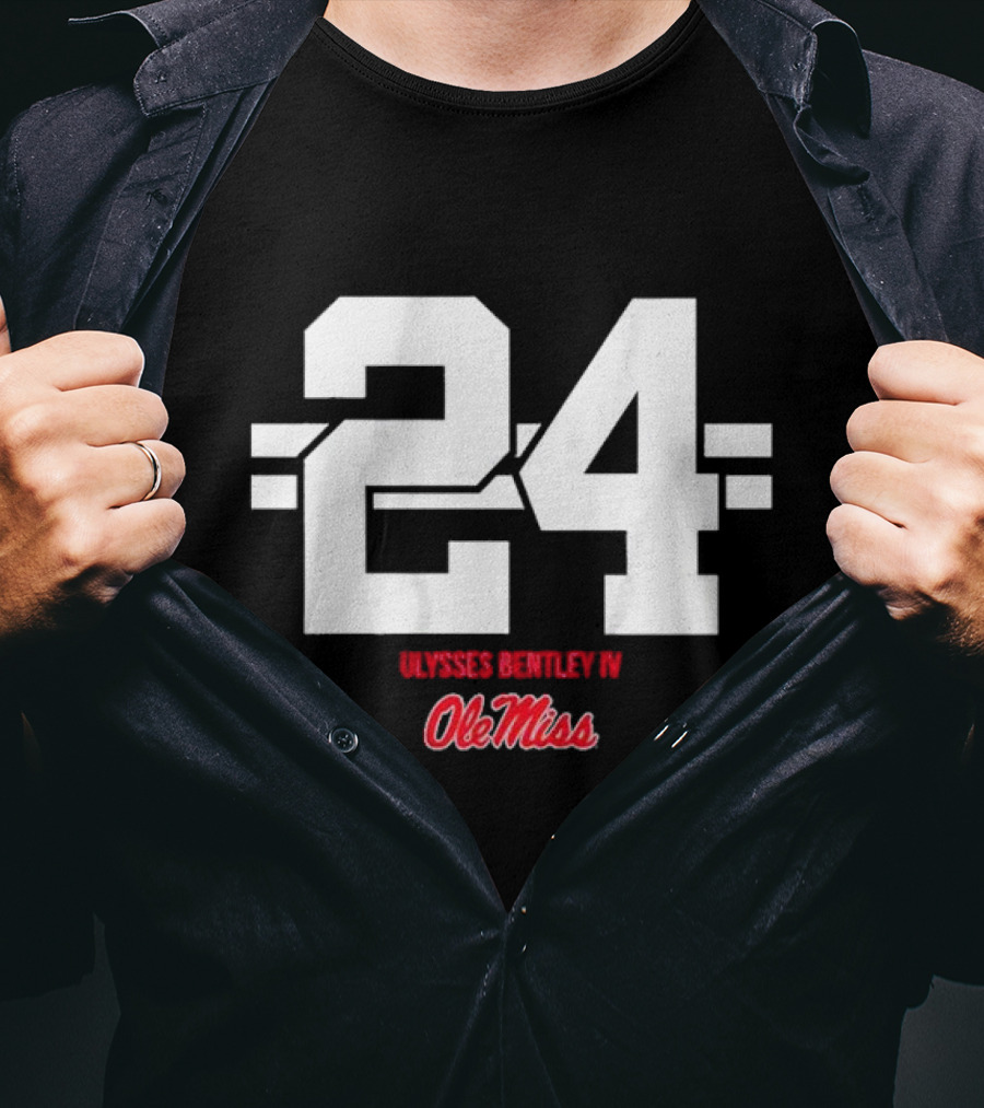 Ole Miss Football Ulysses Bentley IV 24 Jersey Number Striped T-Shirt