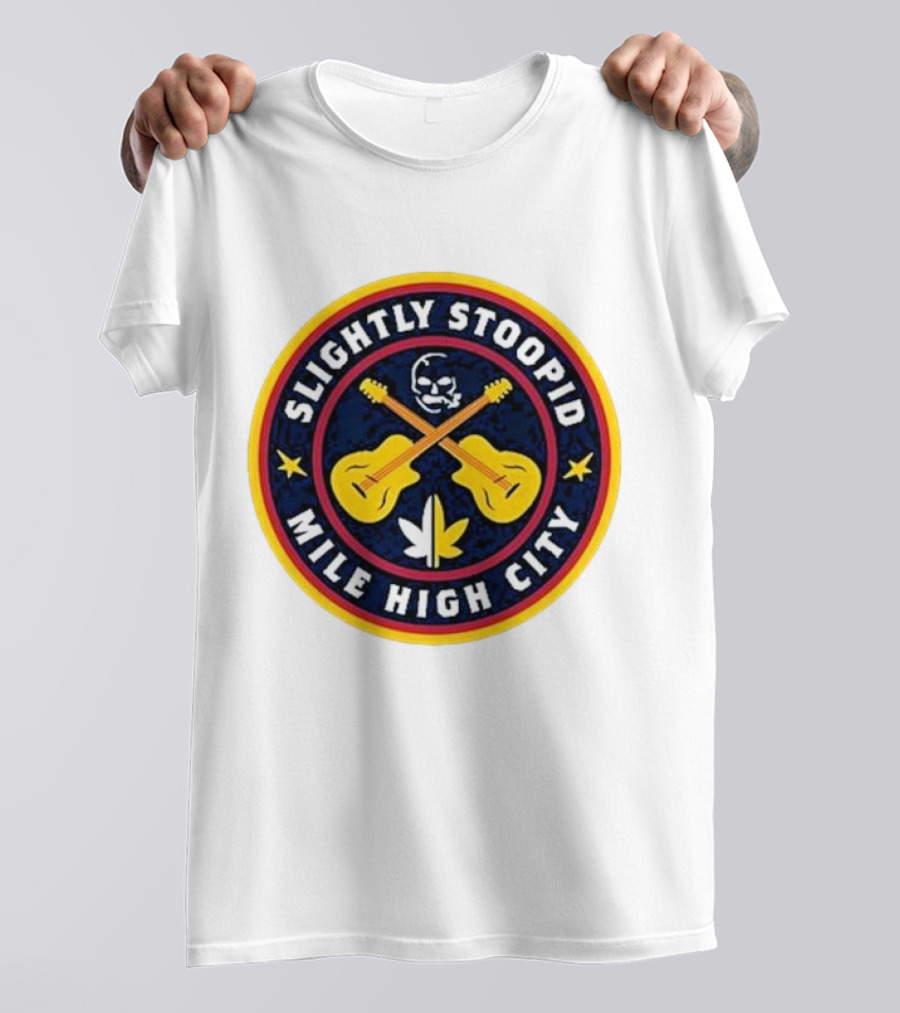 Slightly Stoopid Mile High City Crossed Guitars Skull Leaf Badge T-Shirt