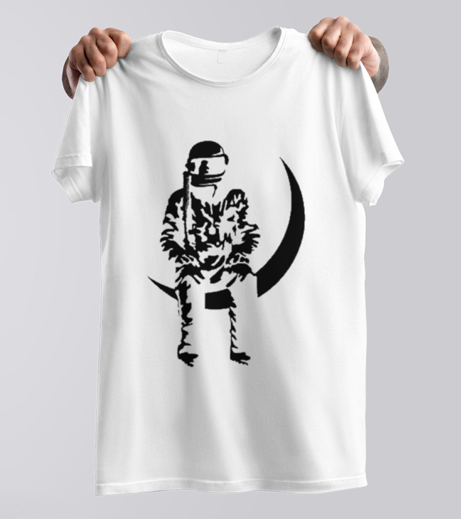 To The Stars Moon Man Astronaut Sitting On Crescent Ocean Blue T-Shirt