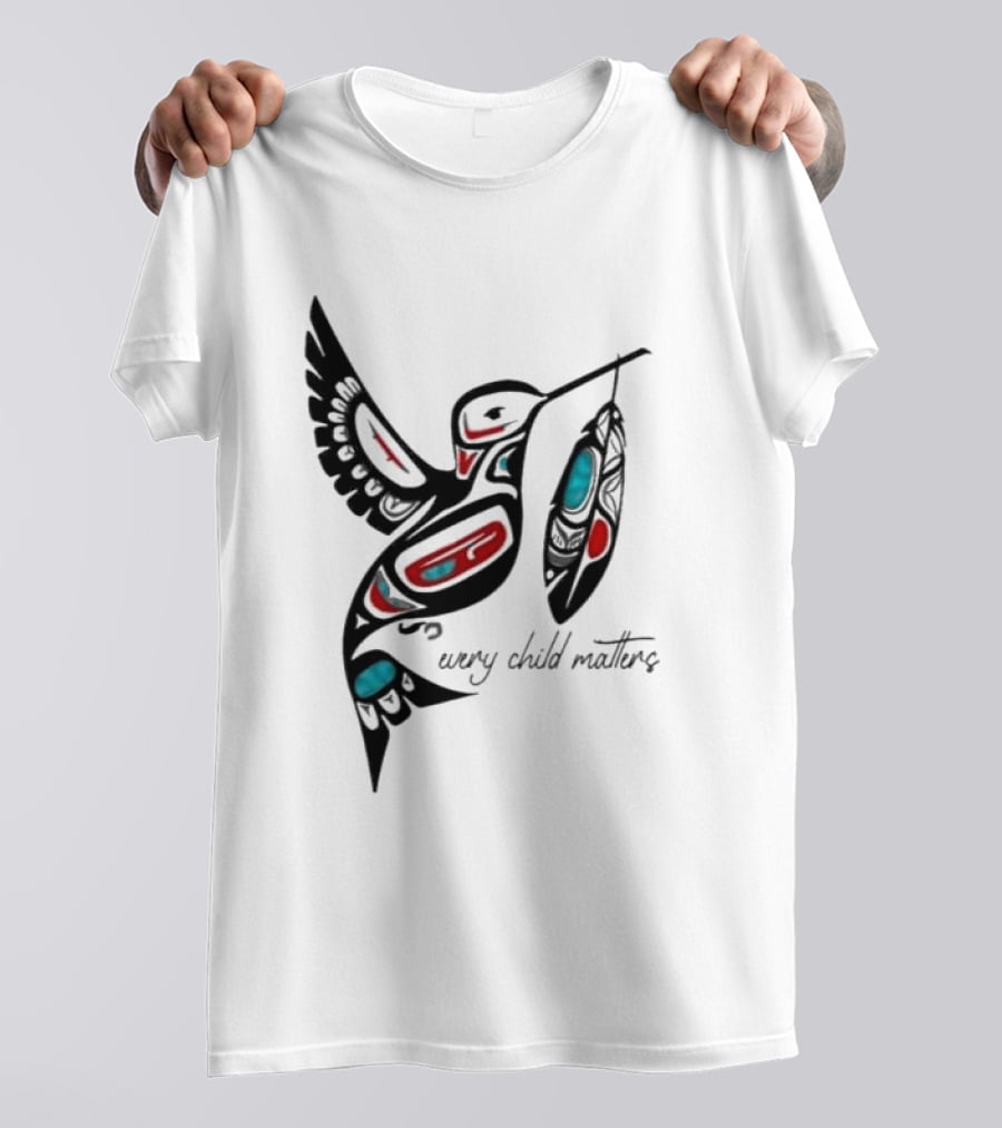 Every Child Matters Indigenous Hummingbird Feathers Orange Day T-Shirt