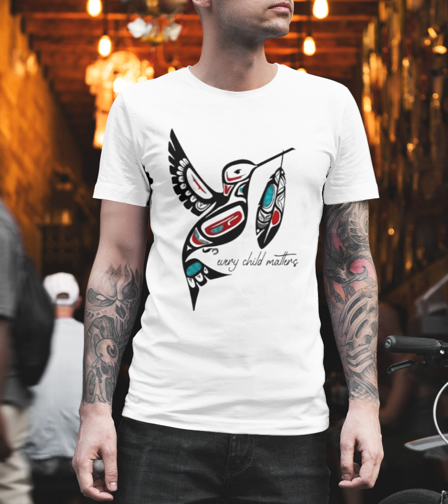 Every Child Matters Indigenous Hummingbird Feathers Orange Day T-Shirt