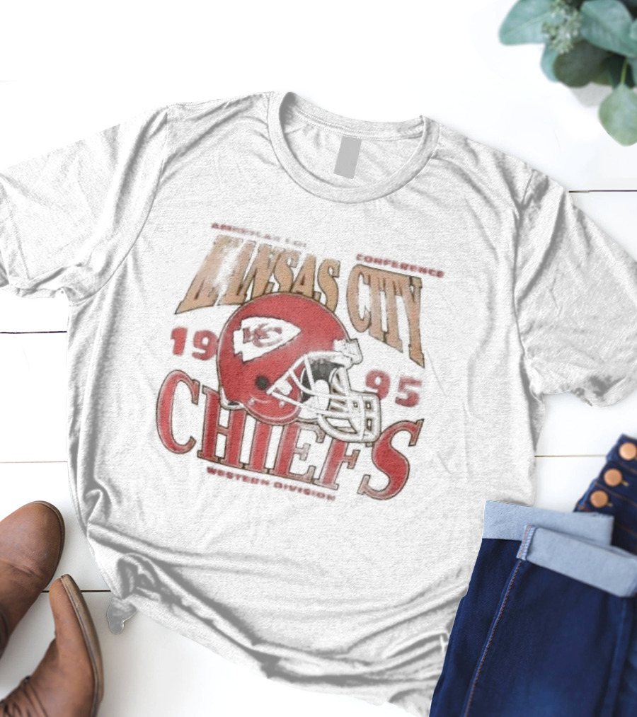 Kansas City Chiefs 1995 American Football Conference Western Division Retro Helmet T-Shirt