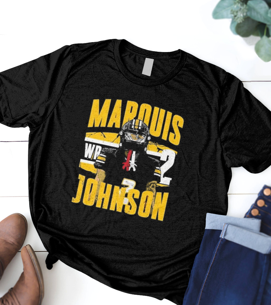 Marquis Johnson WR 2 Football Player Black And Yellow T-Shirt
