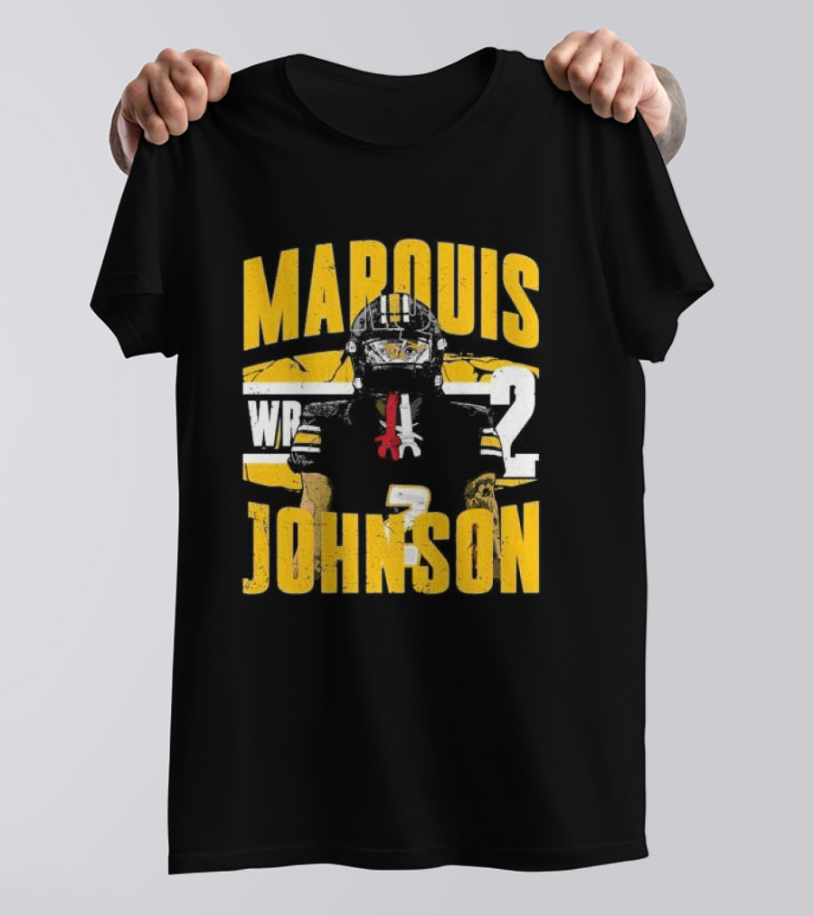 Marquis Johnson WR 2 Football Player Black And Yellow T-Shirt