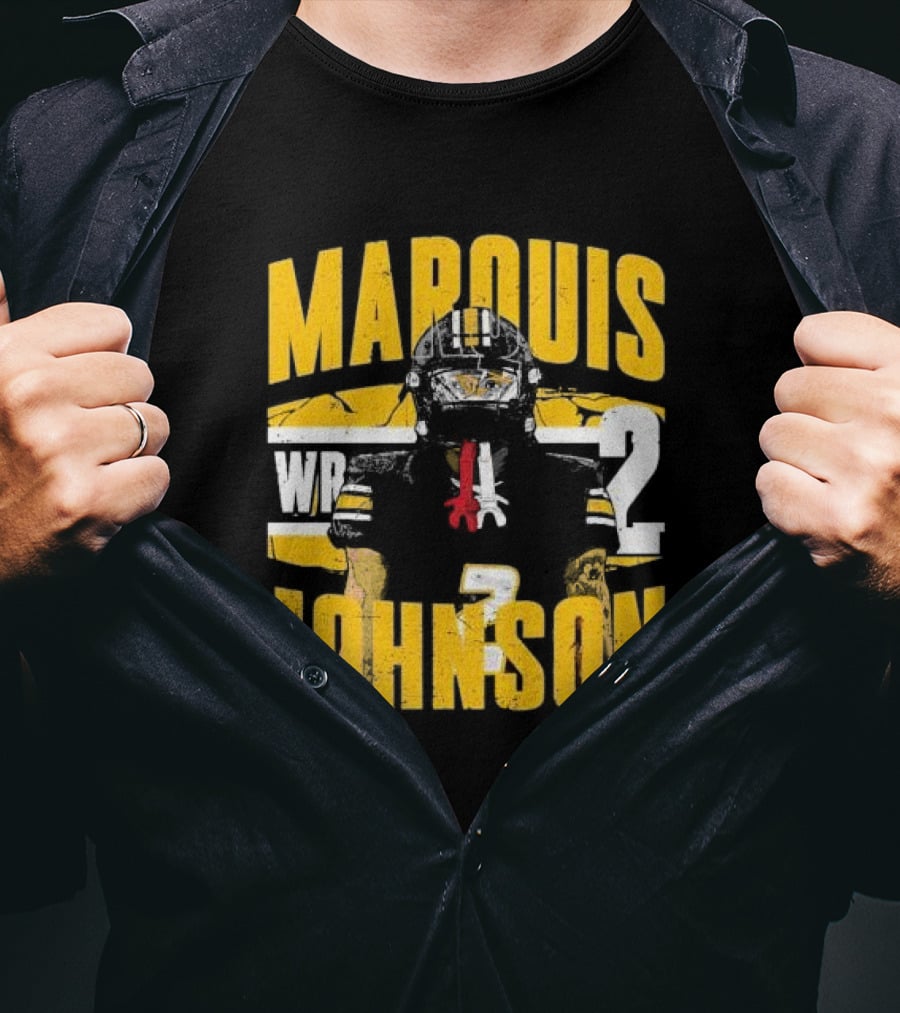Marquis Johnson WR 2 Football Player Black And Yellow T-Shirt