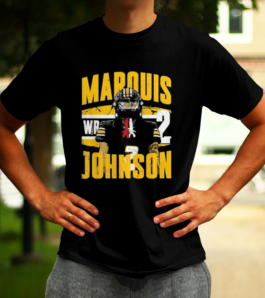 Marquis Johnson WR 2 Football Player Black And Yellow T-Shirt