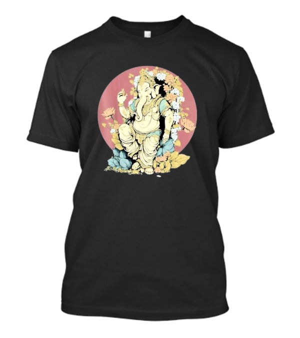 New Rare Hindu God Floral Elephant Deity Lord Ganesh Lotus Flowers Iconic T-Shirt